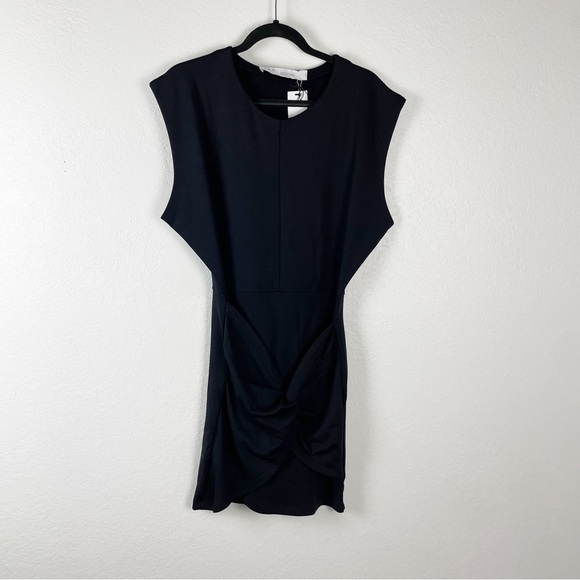 IRO Pearls Draped Mini Dress Solid Black Large Cocktail Party Casual - Picture 2 of 8